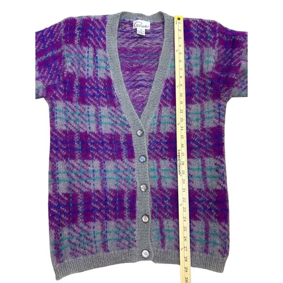 Vtg Pappagallo 90's Men's S Eclectic Grandpa Plaid Mohair Wool Cardigan Sweater - Picture 8 of 10